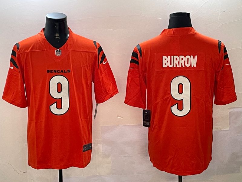 Men Cincinnati Bengals #9 Burrow Orange Second generation 2024 Nike Limited NFL Jersey style 1